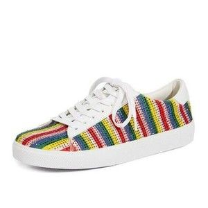 Alice + Olivia Cassidy Rainbow Stripe Sneaker Sequin Women Size 9 39 Leather